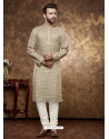 Beige Poly Cotton Digital Printed Mens Kurta Pajama