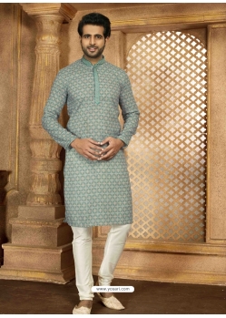 Aqua Mint Poly Cotton Digital Printed Mens Kurta Pajama