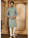 Aqua Mint Poly Cotton Digital Printed Mens Kurta Pajama