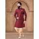 Maroon Silk Buttons And Plain Work Sherwani Mens Wear