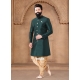 Green Silk Buttons And Plain Work Sherwani Mens Wear