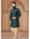 Green Silk Buttons And Plain Work Sherwani Mens Wear