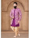 Purple Silk Sherwani Mens Wear With Embroidered Sequins And Thread Work