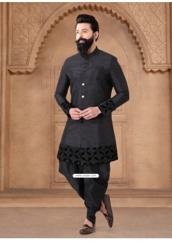 Invigorating Black Silk Sherwani Mens Wear