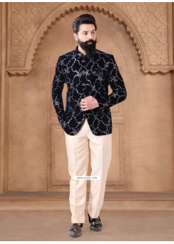 Velvet Jodhpuri Suit In Blue