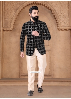 Velvet Jodhpuri Suit In Black