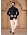 Blue Velvet Embroidered Sequins And Thread Work Jodhpuri Suit