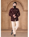 Elegant Maroon Velvet Jodhpuri Suit With Embroidered Sequins And Thread Work