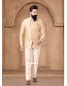 Gold Jacquard Jodhpuri Suit With Print Work