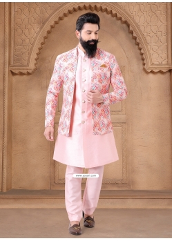 Baronial Pink Silk Indo Western