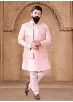 Pink Silk Indo Western With Embroidered Thread And Zari Work For Ceremonial