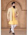 Yellow Silk Indo Western With Embroidered And Thread Work