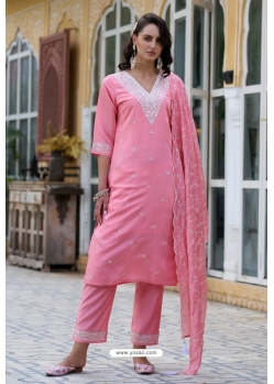 Pink Silk Readymade Straight Suit