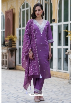 Purple Silk Readymade Straight Suit