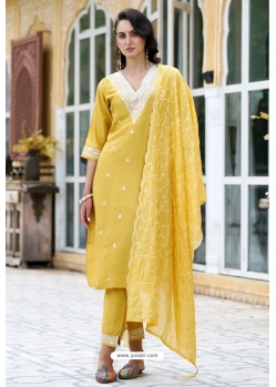 Yellow Silk Readymade Straight Suit