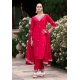 Red Silk Readymade Straight Suit