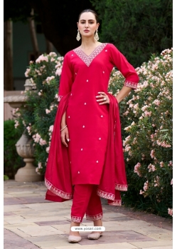 Red Silk Readymade Straight Suit