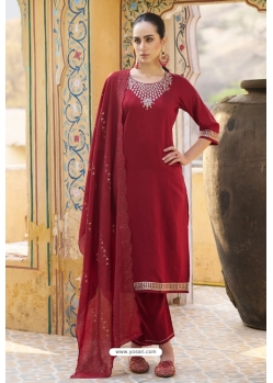 Maroon Visoce Rayon Readymade Straight Suit
