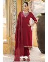 Maroon Visoce Rayon Readymade Straight Suit