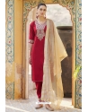 Red Viscose Rayon Readymade Straight Suit