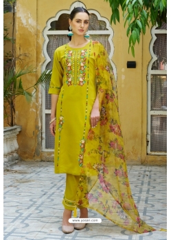 Viscose Rayon Readymade Straight Suit In Corn Yellow