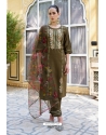 Brown Viscose Rayon Readymade Straight Suit