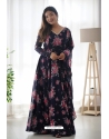 Navy Blue Printed Readymade Anarkali Gown With Dupatta