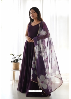 Wine Pure Georgette Readymade Anarkali Gown With Dupatta