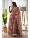 Peach Organza Silk Printed Readymade Gown With Dupatta