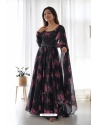 Black Printed Readymade Anarkali Gown With Dupatta