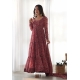 Maroon And Brown Printed Readymade Anarkali Suit