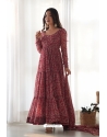 Maroon And Brown Printed Readymade Anarkali Suit