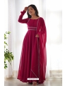 Rani Pink Readymade Anarkali Salwar Suit With Fancy Lace Work