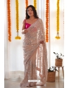 Peach Heavy Georgette Sequins Embroidered Saree