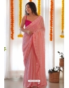 Pink Soft Georgette Sequins Embroidered Saree