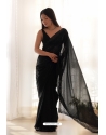 Black Foux Georgette Sequins Thread Embroidered Saree
