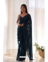 Navy Blue Foux Georgette Sequins Thread Embroidered Saree