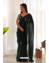 Dark Green Foux Georgette Sequins Thread Embroidered Saree