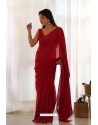 Red Foux Georgette Sequins Thread Embroidered Saree