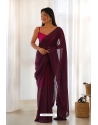 Wine Foux Georgette Sequins Thread Embroidered Saree