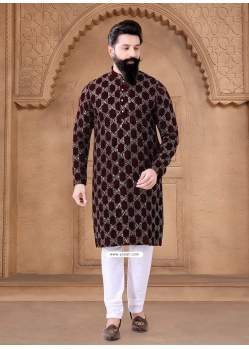 Velvet Kurta Mens Wear With Embroidered Sequins And Thread Work