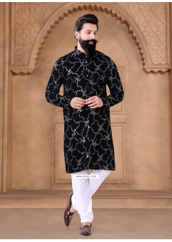 Black Velvet Embroidered Sequins And Thread Work Kurta Pajama