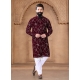 Maroon Velvet Kurta Pajama With Embroidered Sequins And Thread Work For Men