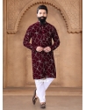 Maroon Velvet Kurta Pajama With Embroidered Sequins And Thread Work For Men