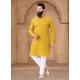 Yellow Georgette Kurta Pajama For Mens