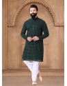 Green Embroidered Sequins And Thread Work Georgette Kurta Mens Wear