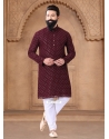 Embroidered Sequins And Thread Work Georgette Kurta Mens Wear In Maroon