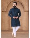 Bedazzling Blue Georgette Kurta Mens Wear With Embroidered Sequins And Thread Work