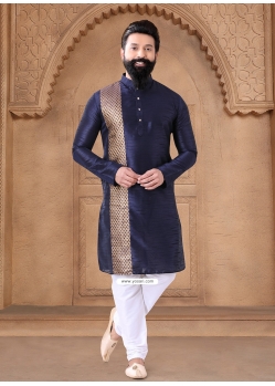 Blue Silk Fancy Work Kurta Mens Wear For Men