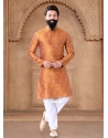 Jacquard Kurta Pajama For Mens In Orange